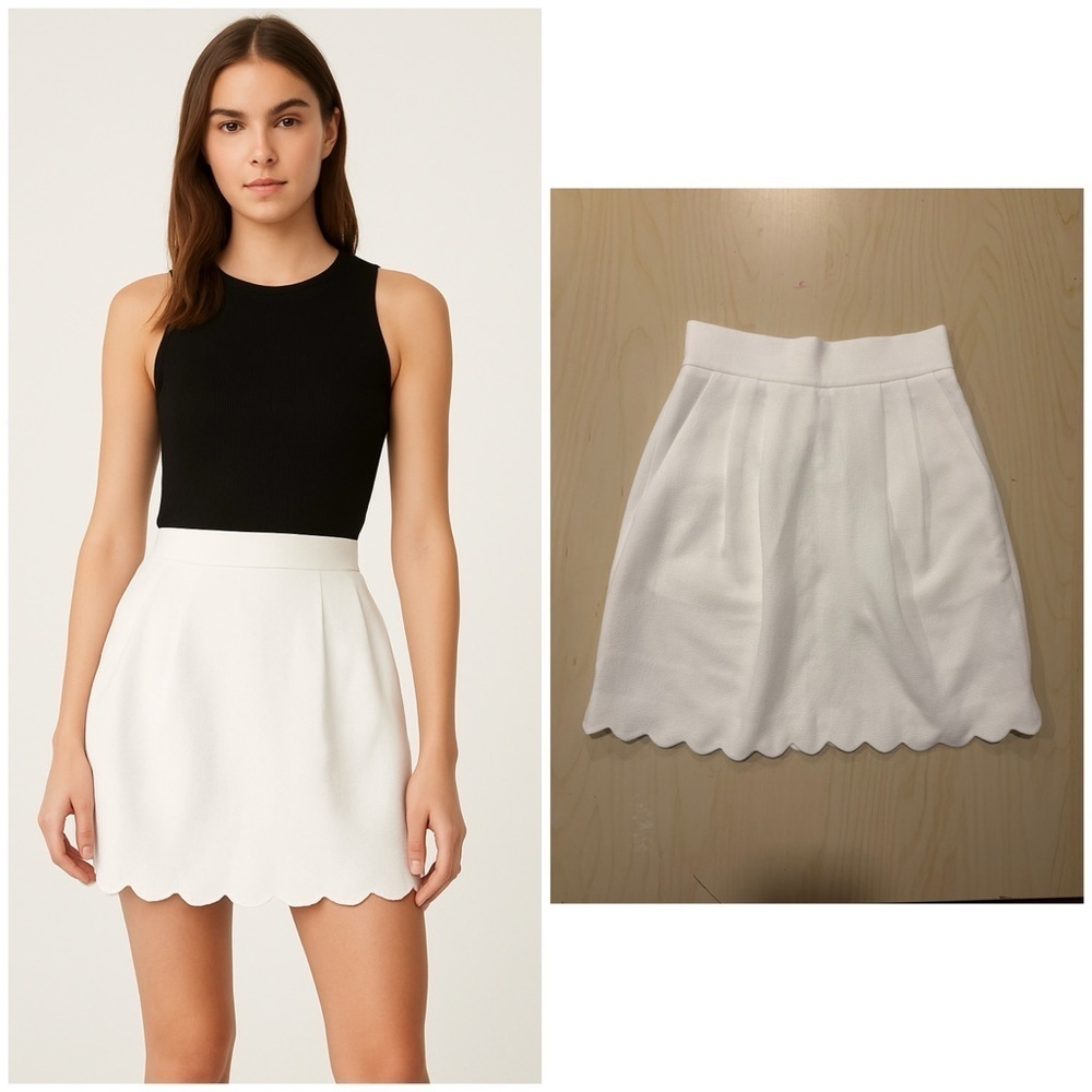 Club Monaco White Scalloped Hem Mini Skirt | Size 00